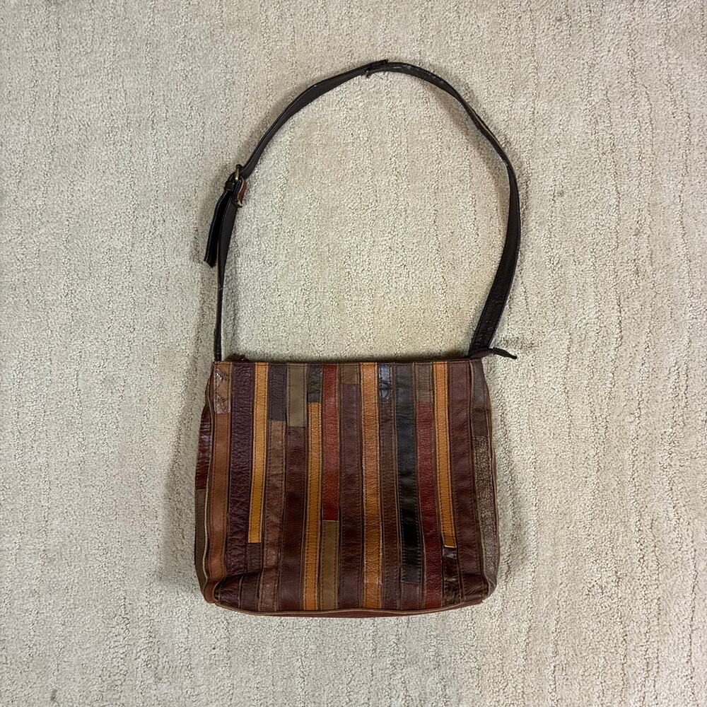 Vintage Patch Work Genuine Leather 70s Chic Boho Purse/Bag Satchel Retro Western